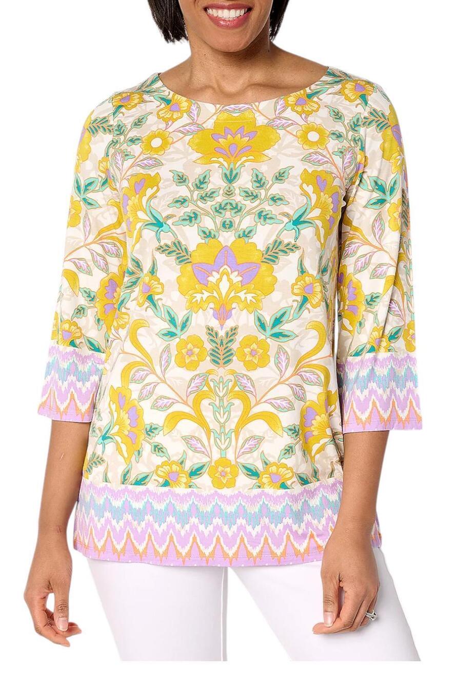 Belle Boho by Kim Gravel Women's Flower Border Boatneck Top Lilac - Regular